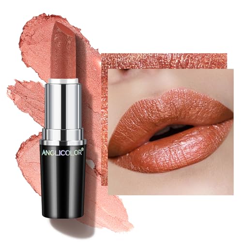 Anglicolor Glitter Lipstick High Impact LipcolorCoral Orange Lipstick Moisturizing Creamy FormulaMetallic Lipstick For Women For Vegan & Cruelty-FreeFull-Coverage Lip Color